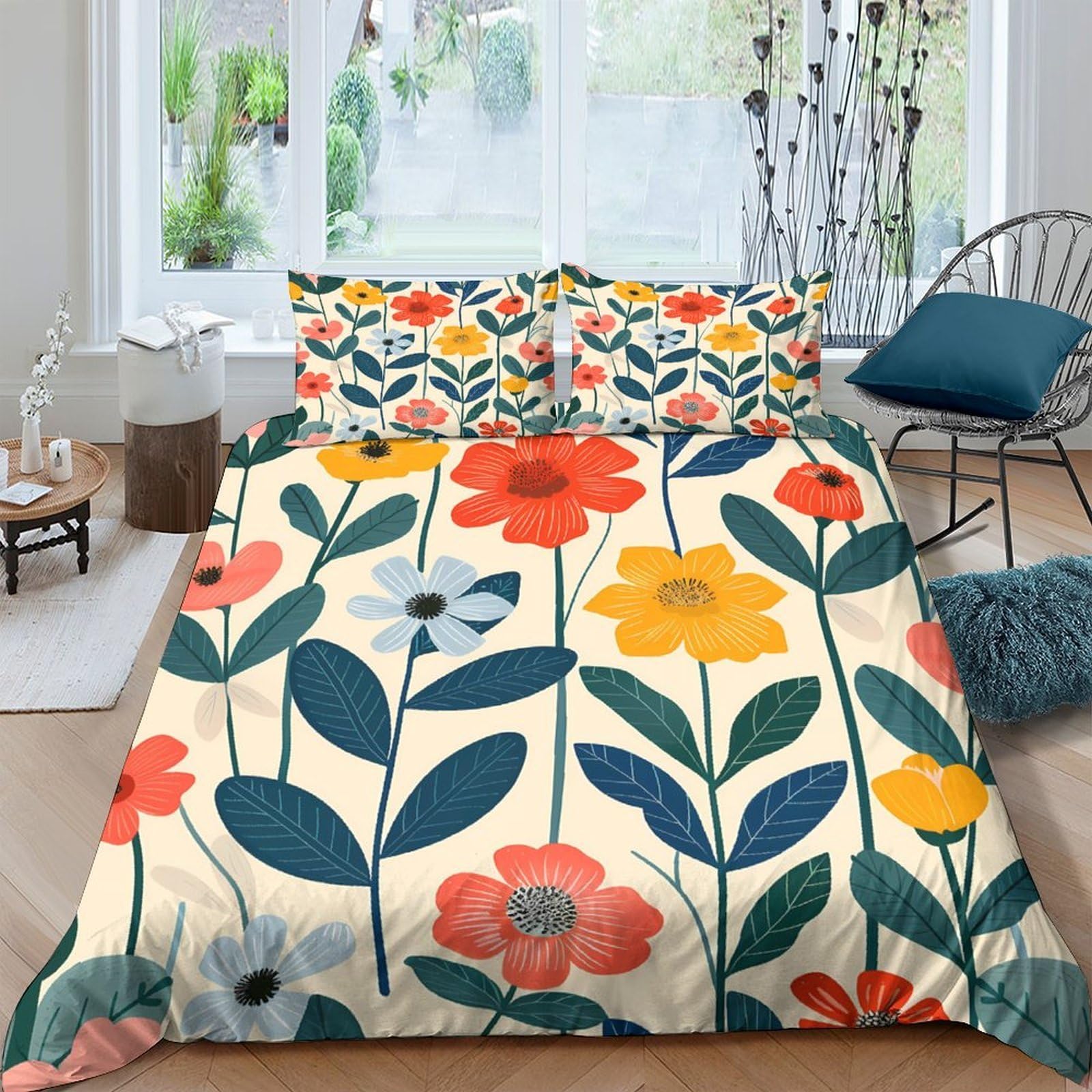 Ctjqhvkz Style-2 3D Printed Floral Garden Fitted Sheet Microfiber Soft Vibrant Botanical Blossom Bed Sheet Bedroom Decor Dustproof Washable Single（135X200cm）