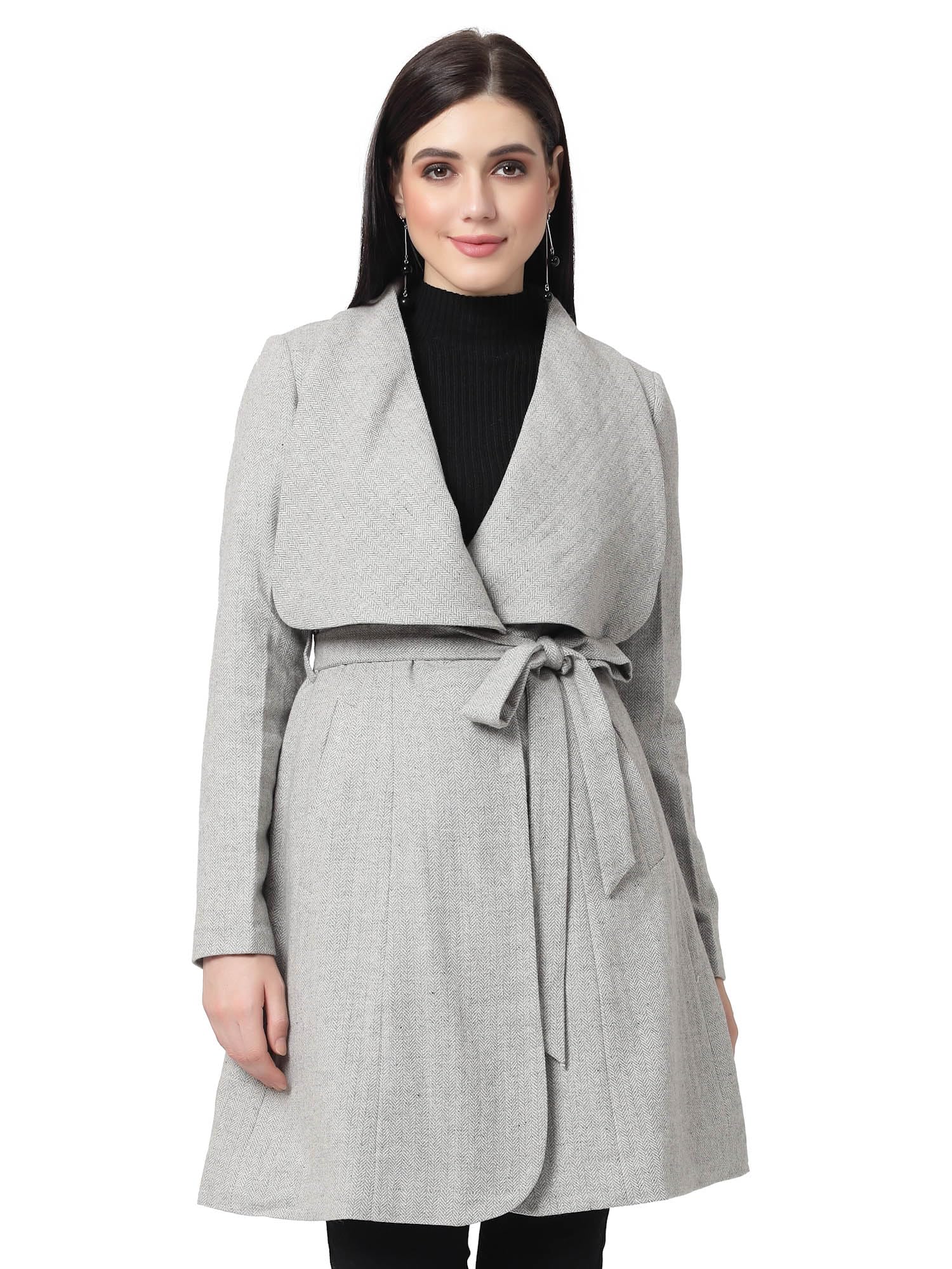 owncraft women black white herringbone coat-picture-28