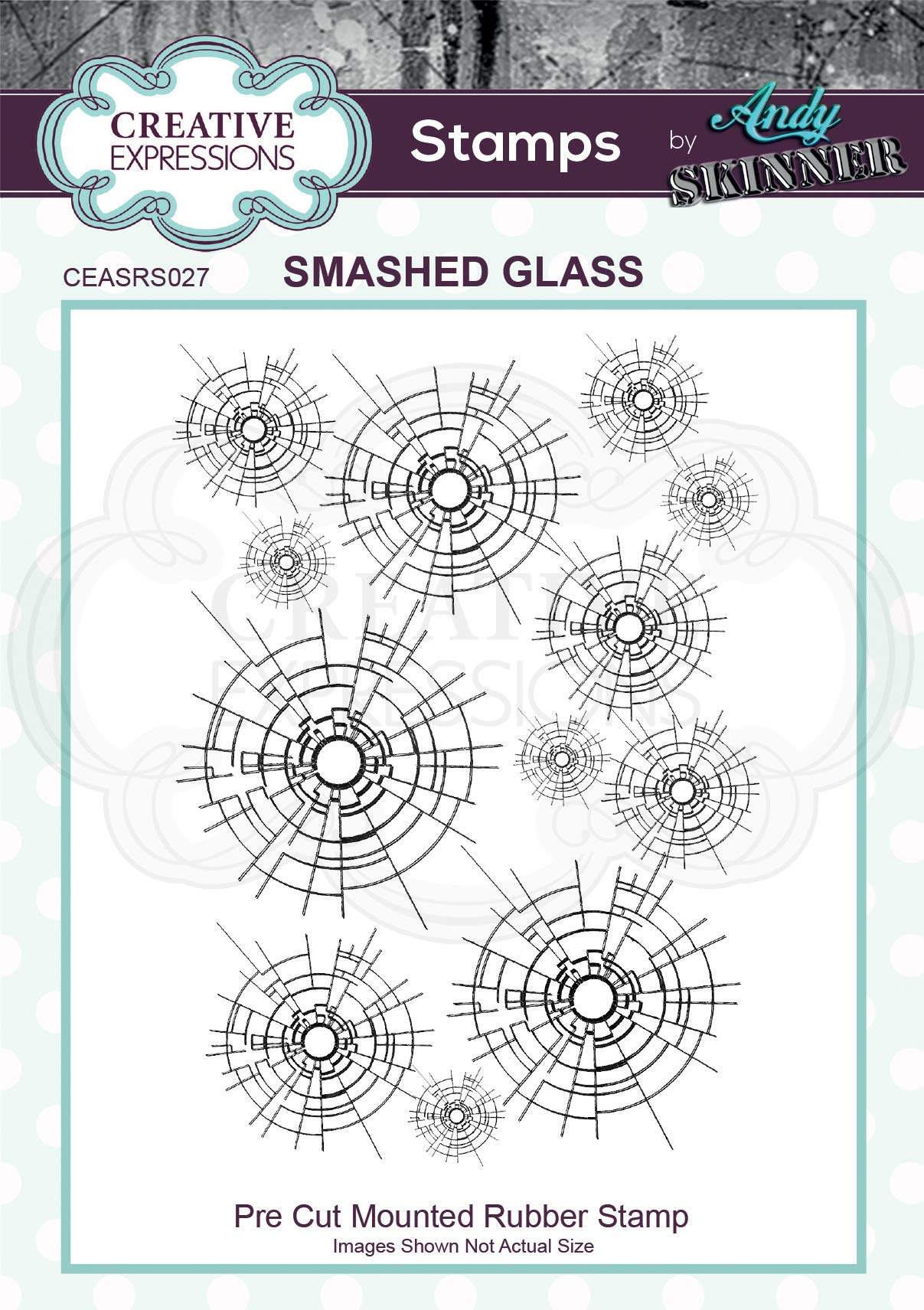Creative Expressions Andy Skinner-Smashed Glass-Pre-Cut Stamp, Grey Rubber, 12.2 x 8.7 cm