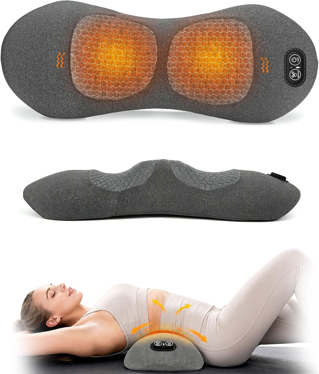 Wireless 3 IN 1 Back Massager with Heat, Lumbar Support Mass