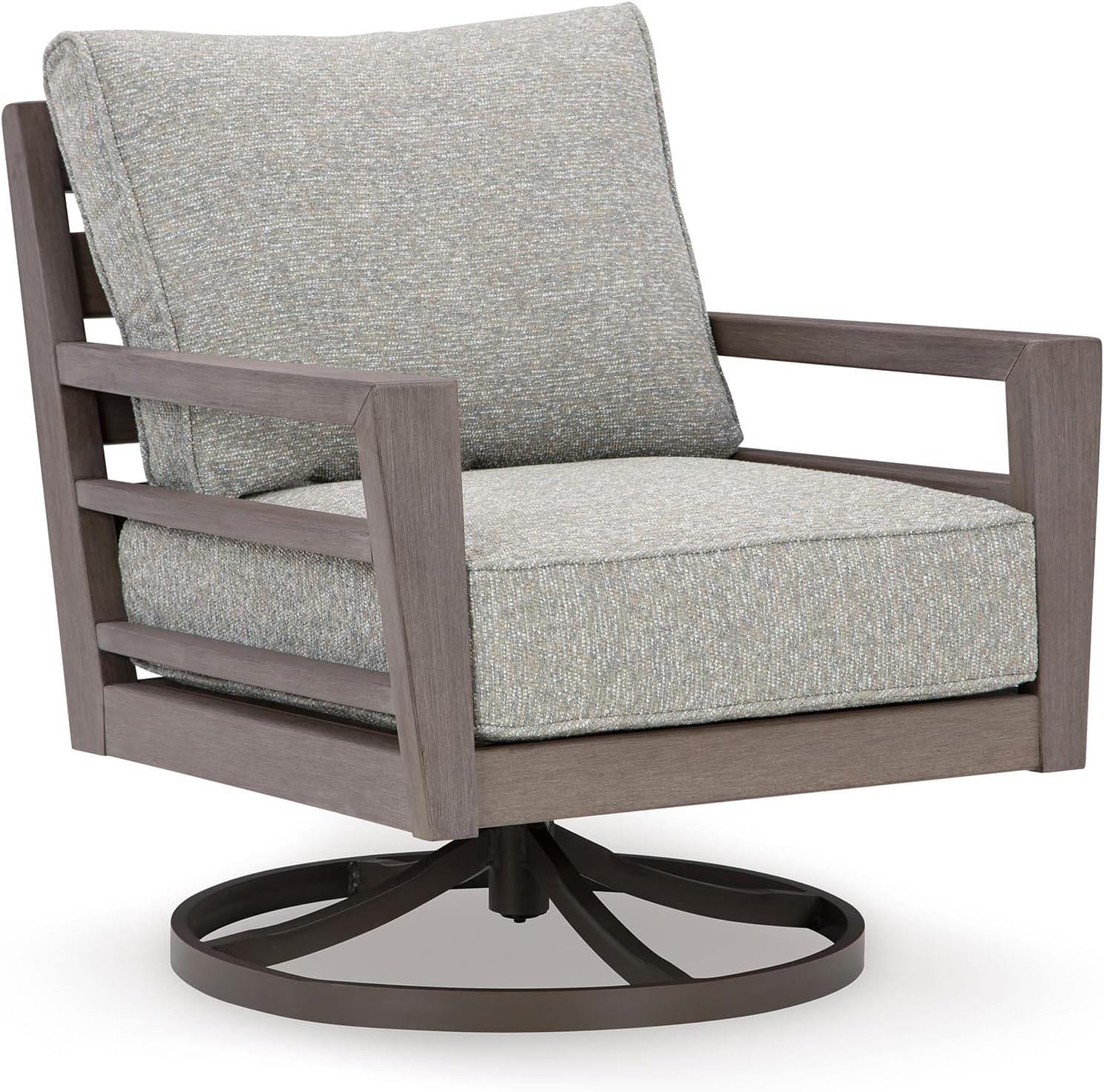 Signature Design by Ashley Hillside Barn Urban Nuvella Weather Resistant Fabric Outdoor Swivel Lounge with Cushion, Light Brown & Light Gray
