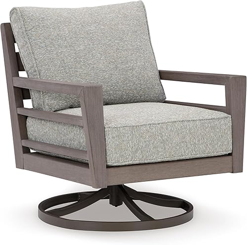 Signature Design by Ashley Hillside Barn Urban Nuvella - Salón giratorio de tela resistente a la intemperie con cojín, marrón claro y gris claro