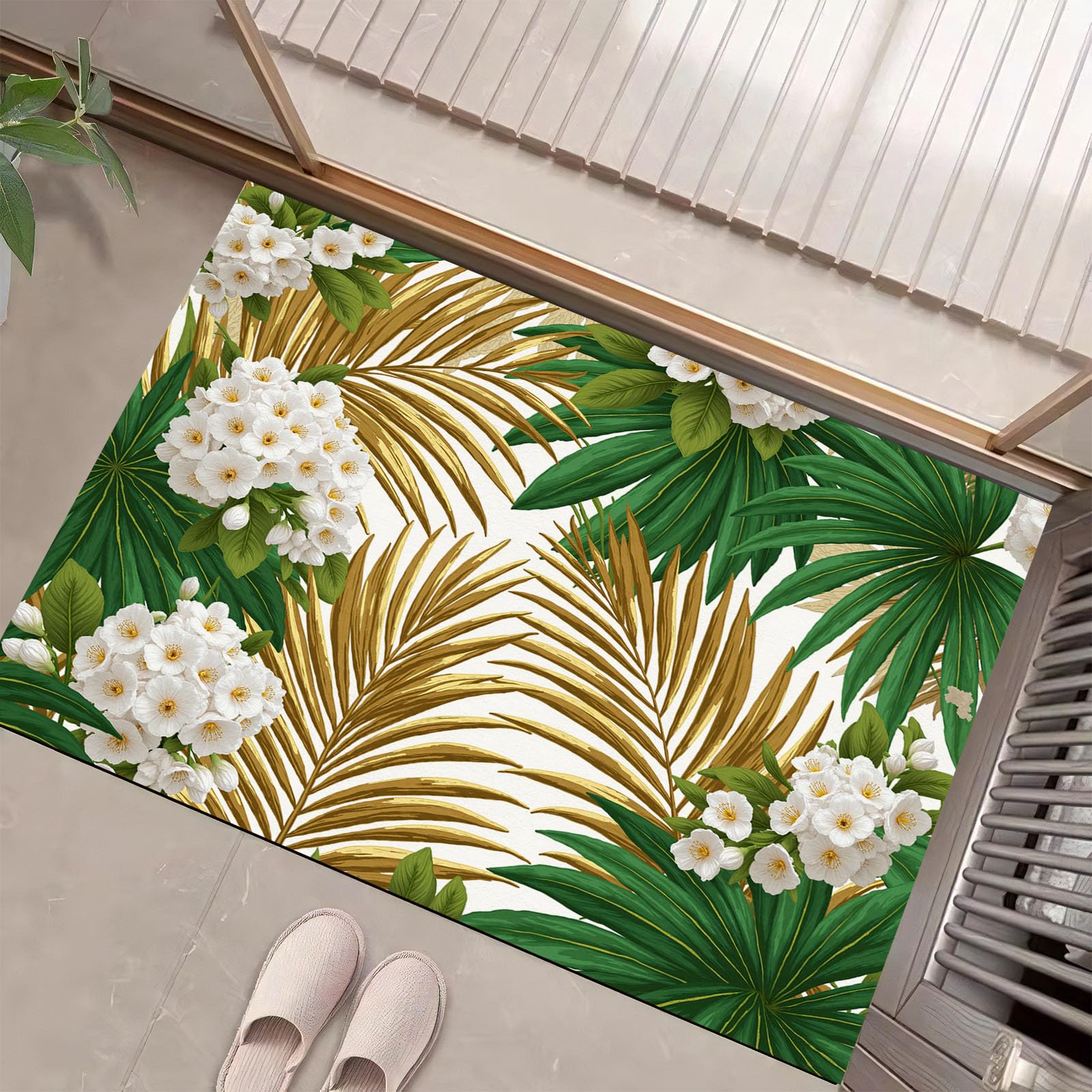 Felpudo plantas de flores tropicales para decorar la entrada del salón con estilo botánico