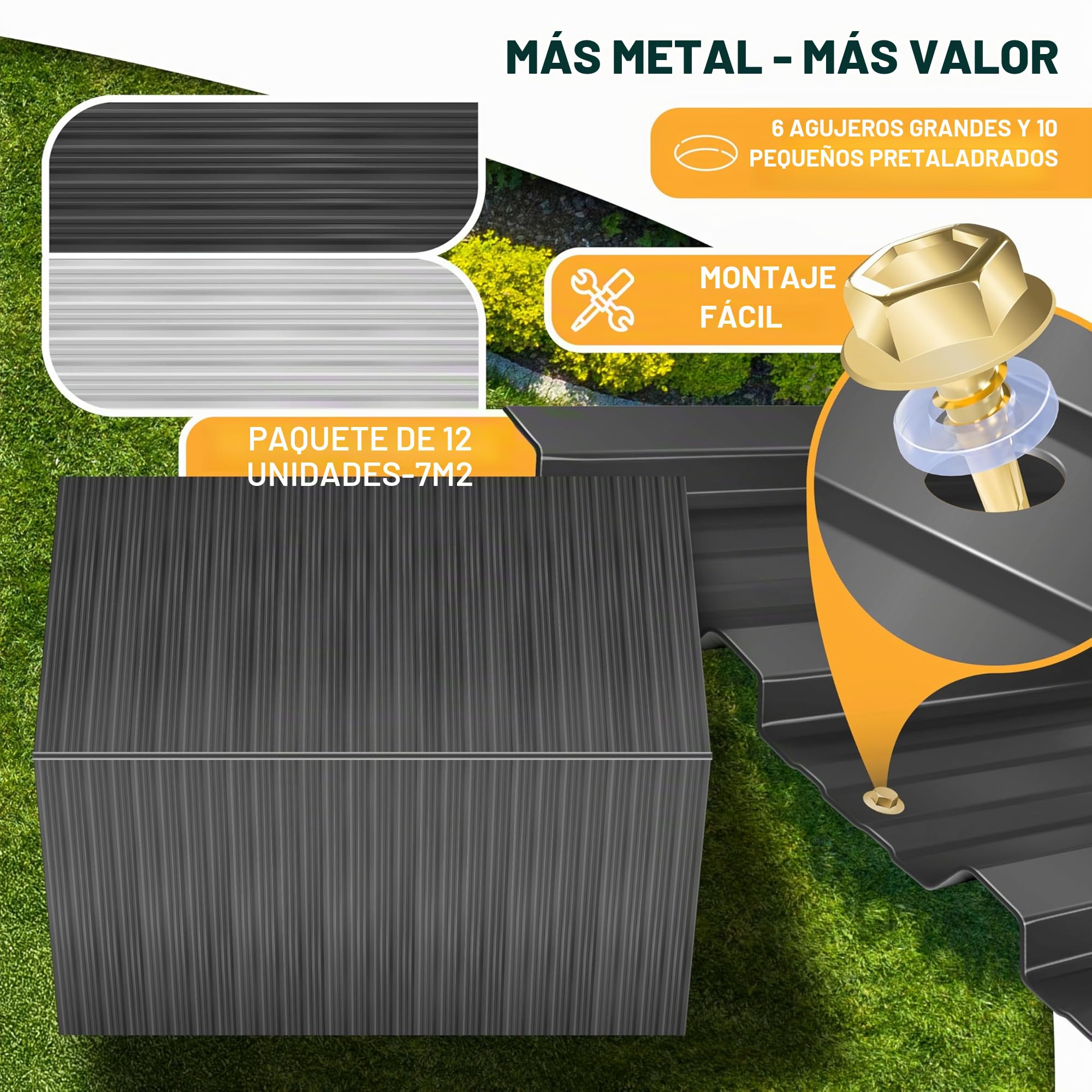 KESSER® 12 chapas perfiladas, trapezoidales perfiladas 129x45 cm = 7m², Chapa de Techo para caseta de Herramientas, Paneles de Techo de Acero galvanizado 0,25 mm, Incl. Guantes de Montaje, Antracita