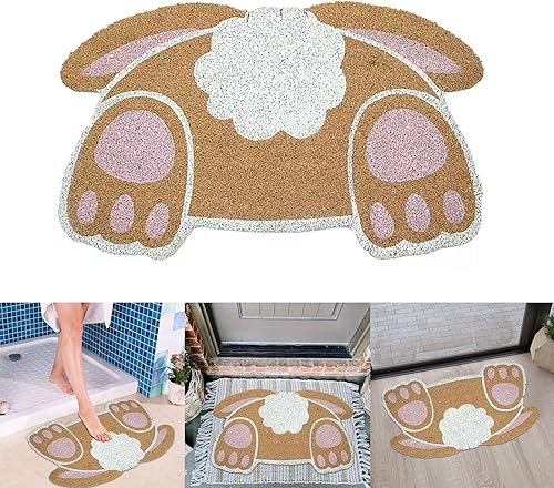 Miniatura 3 de Tapete de puerta trasera de conejo de Pascua, 24 pulgadas, divertido tapete de bienvenida de conejo de primavera, tapete antideslizante de cola de