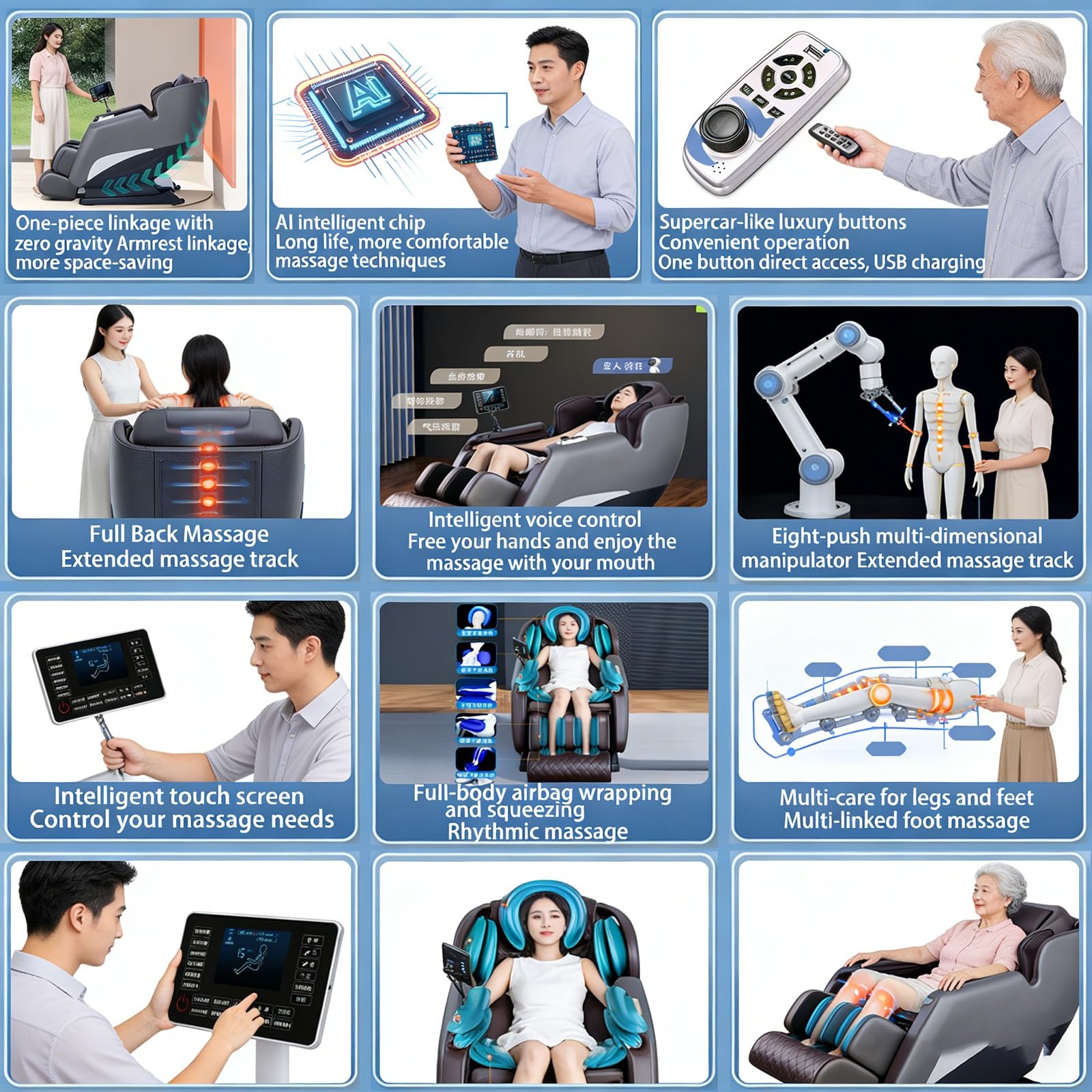Sillón De Masaje De Gravedad Cero, Movimiento 2D Airbag Y Rodillo para Pies 6 Programas Automáticos Calefacción De Cintura Sillón De Masaje De Lujo para El Hogar(Bianco)