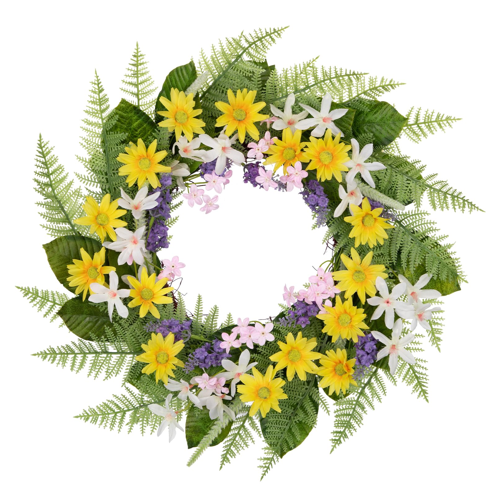 Couronne de fleurs artificielles - 51 cm - Jaune - Chrysanthème indien - Couronne de porte artificielle pour porte d'entrée, fenêtre, mur, jardin, décoration de mariage