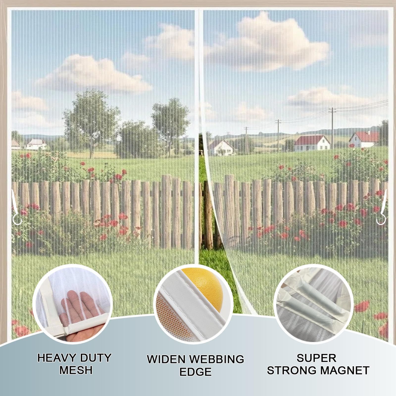 Insektenschutz Balkontür 350 x 350 cm Ohne Bohren Stärkere Magneten Automatisches Schließen Magnetvorhang Selbstschließend für Balkontür Terrassentür, Weiß