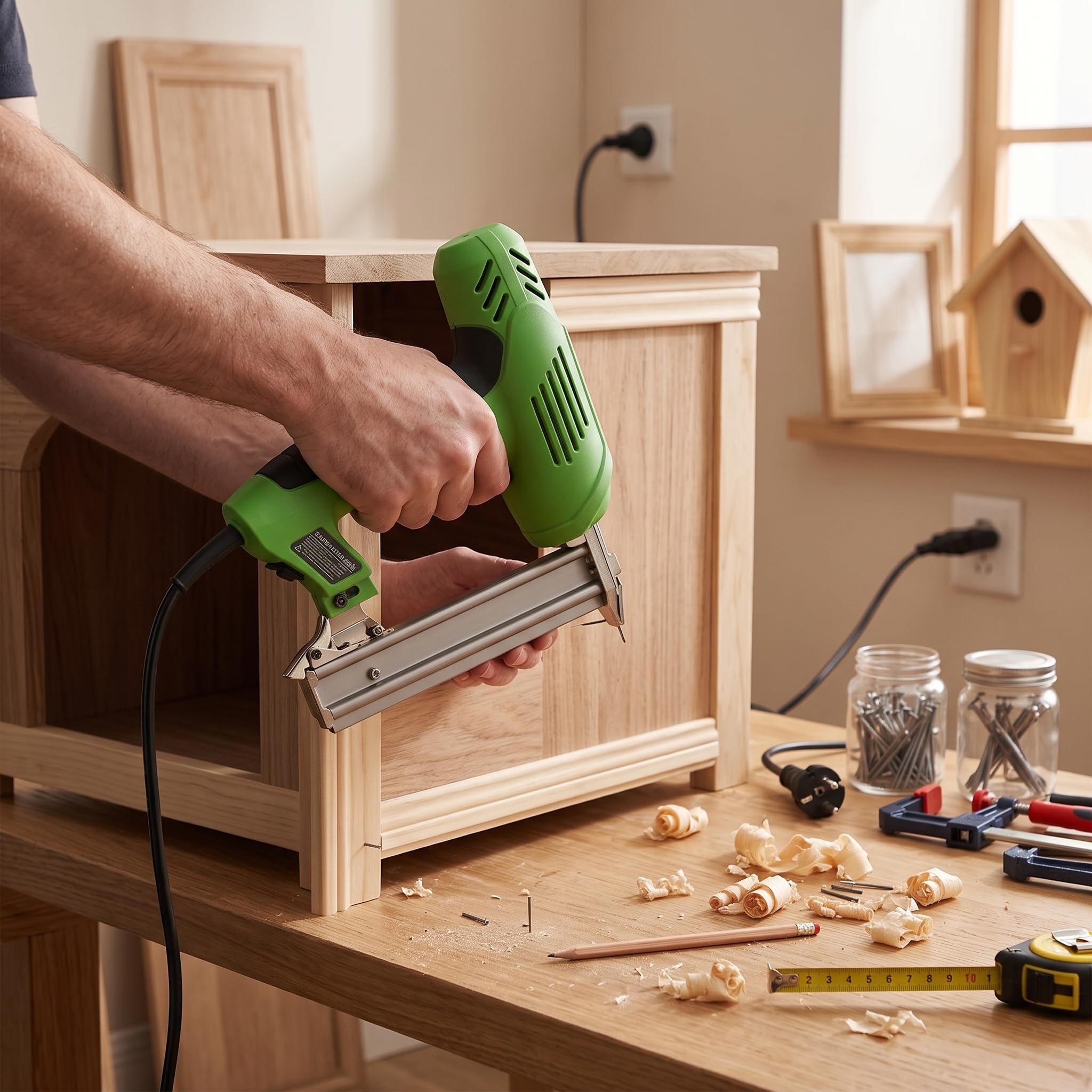 Pistolet à Clous Électrique Filaire 1800W Léger en Alliage d'Aluminium, Capacité 100 Clous (Long. 30mm) pour la Fabrication de Meubles en Bois et le Bricolage Intensif
