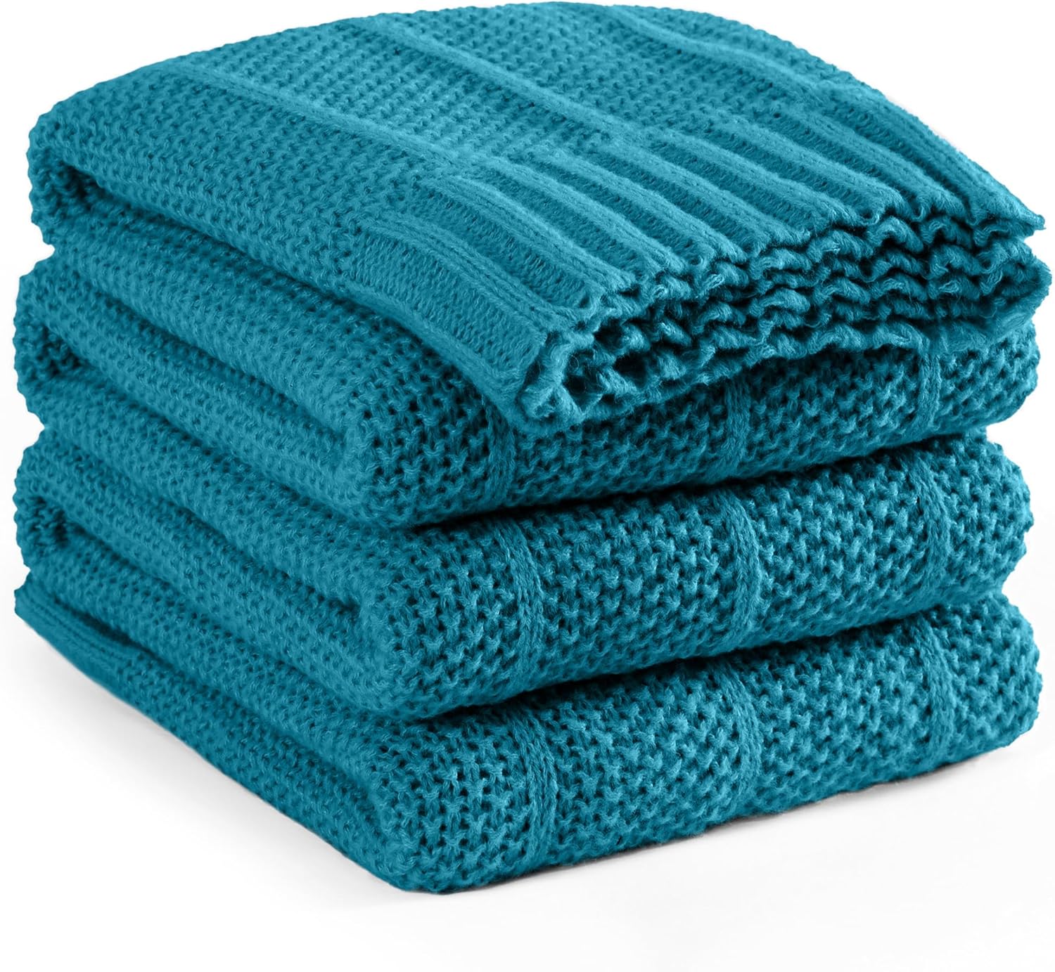 Carriediosa Knit Throw Blanket for Couch 50" X 60", Soft Cozy Stripe Pattern Cable Knitted Throws Fall Fluffy Textured Solid Home Decor Blankets Couch Cover for Bed Sofa, Teal