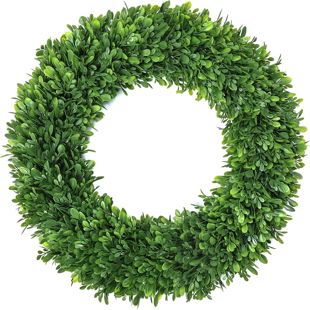 Boxwood Wreaths for Front Door Realistic 22Inch,Spring Wreaths for Front Door Outside ,Front Door Wreath All Season,Green Wreath for Spring Farmhouse Porch Wall Wedding Room Home Decor