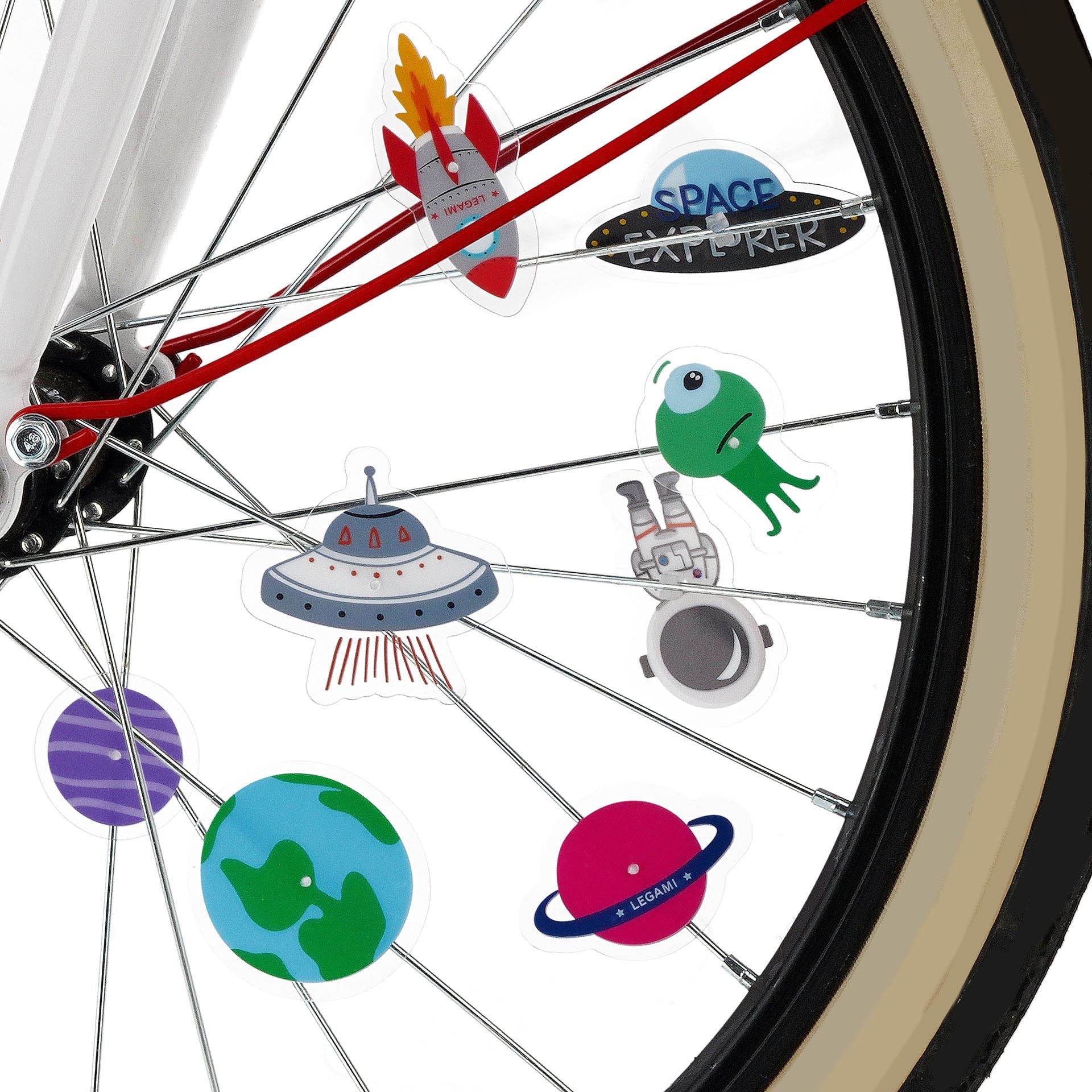 Legami - Juego de 30 Adornos para radios de Bicicleta, fáciles de enganchar y Quitar, para niños, Tema del Espacio