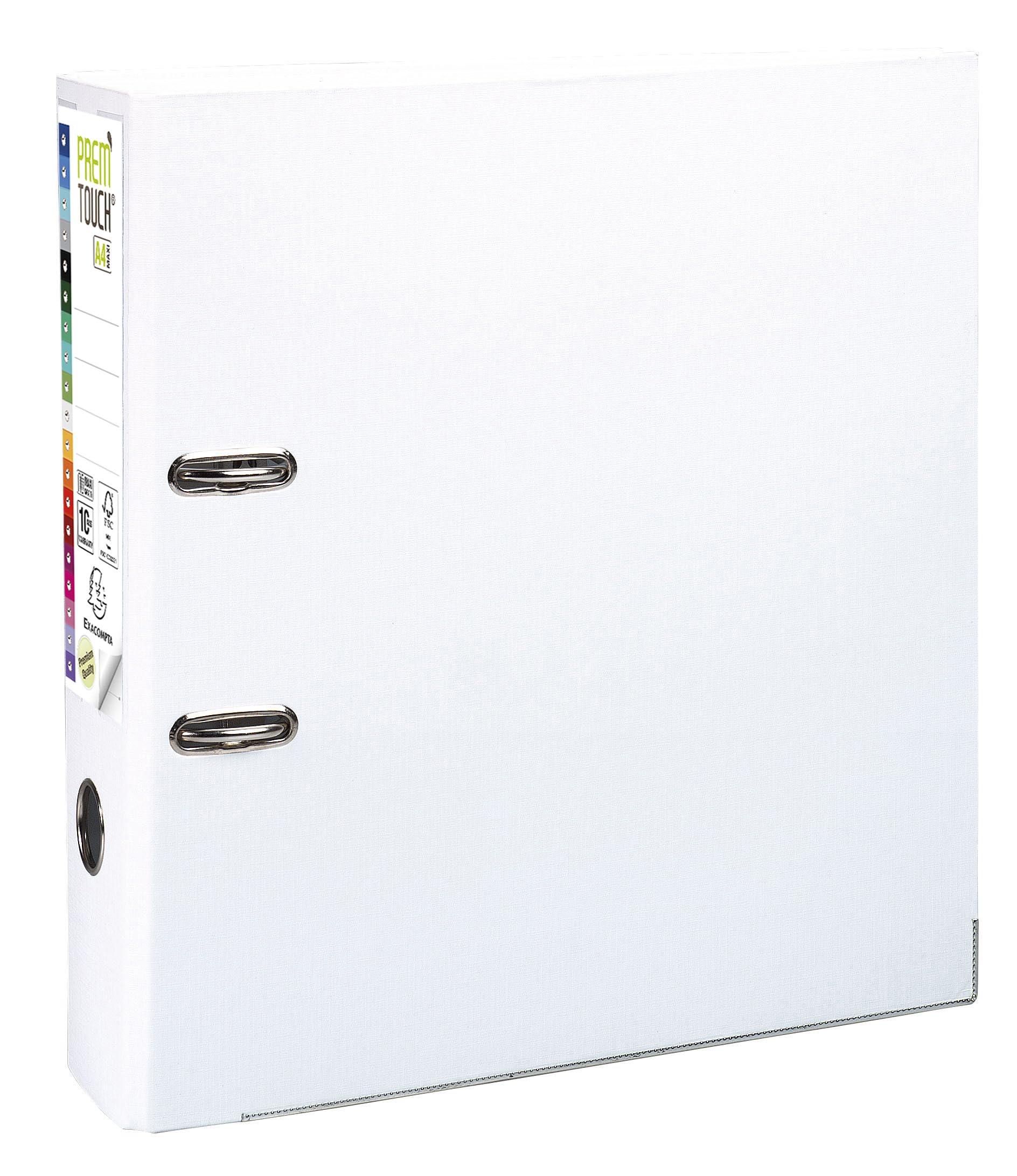 Exacompta - Rif. 53348E - Cartone da 10 raccoglitori a leva A4 MAXI Prem'Touch, dorso 80 mm, meccanico 80 mm, dimensioni esterne: 32 x 30 x 8 cm, formato A4 Maxi colore: bianco