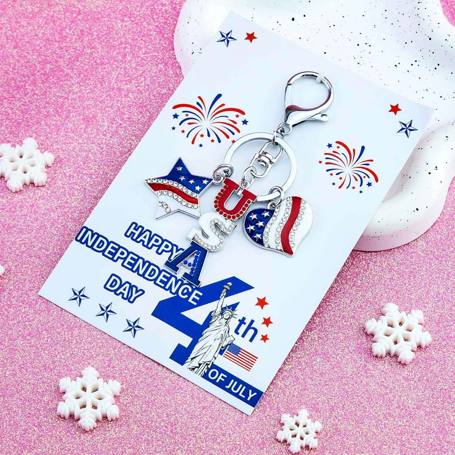 4Th Of July Accessories For Women Men American Flag Keychain Bag Purse Charms for Handbags Silver Car Keychain Accessories Souvenirs From Usa - Image 3
