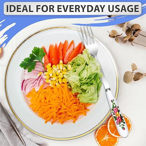 Miniatura 5 de Juego de cubiertos de 12 tenedores de acero inoxidable  Tenedores reutilizables para restaurante de cerámica de mango largo Tenedores de cerámica