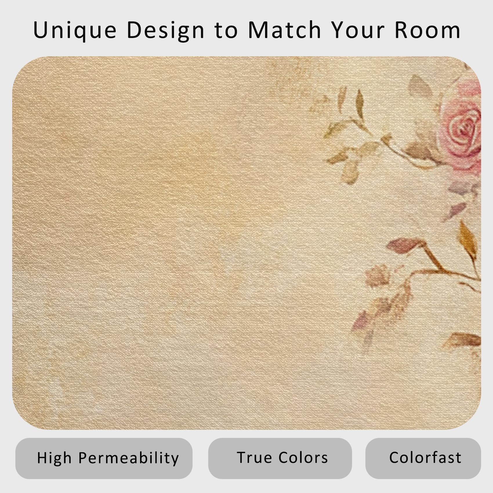 Generisch Teppich Klein Rosa Rosen Blumen 60x90 Deko Schlafzimmer, Vintage Floral Muster Teppich für Küche & Eingangsbereich, Weicher, Waschbar & rutschfest Innen Fußmatte AV213