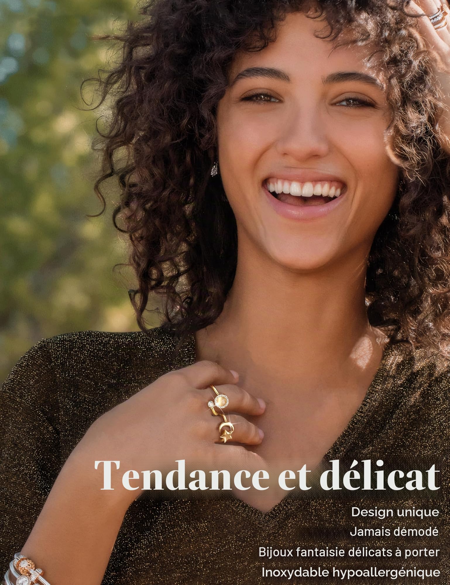 CASSIECA 9 Pièces Spinner Ring Femmes Bande Ring Anneau de Spinner Ouverts Réglables Bague Empilables Bague Zirkonia PlanèteTournesol Fleurs Bague tu ES Mon Soleil Bague Tournoyer Anneaux Cadeau