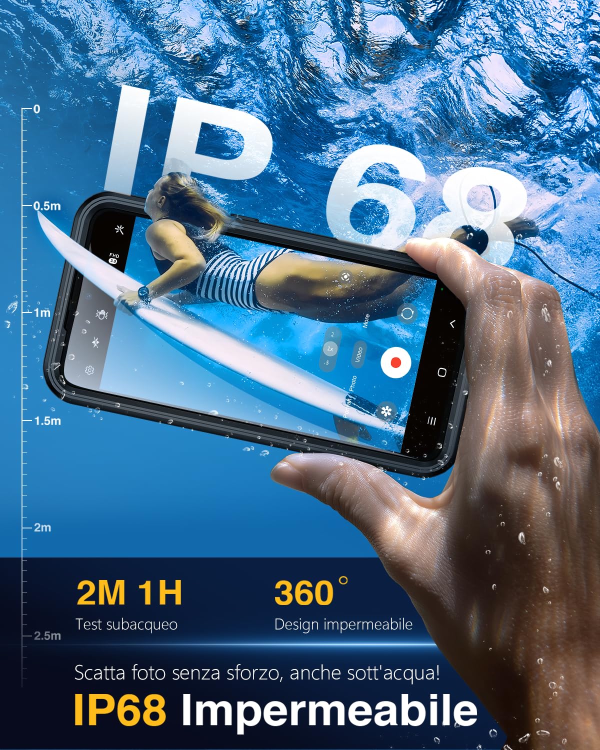 Lanhiem Cover Per Galaxy A57 5G Impermeabile [IP68 Waterproof e 360 Gradi Protezione] Custodia Subacquea Antiurto Resistente Rugged con Protezione dello Schermo per A57,Nero