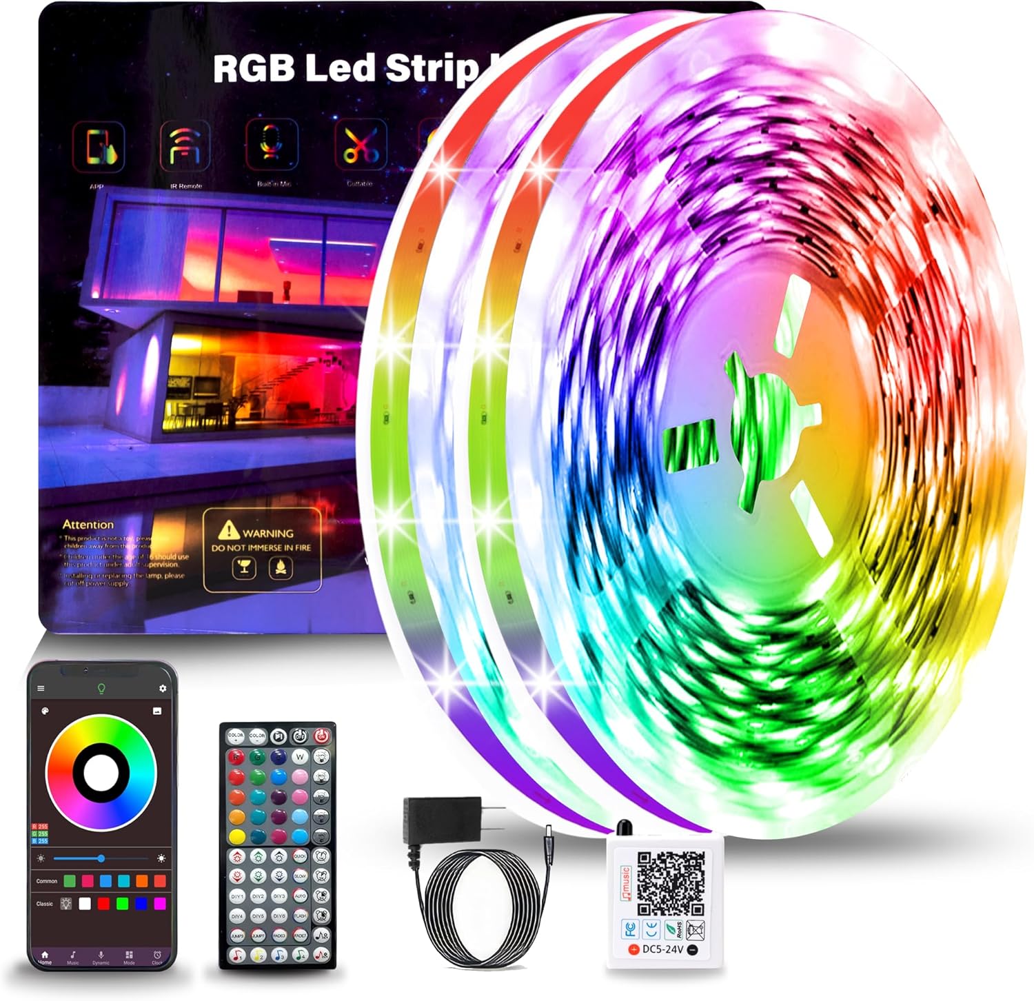 Led Lights for Bedroom 196FT(2 Rolls of 98ft), Music Sync Led Strip Lights with 60 Keys Remote and App Control, Color Changing RGB Led Lights for Room Kitchen Party Home Christmas Decoration