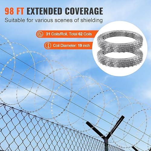 Miniatura 5 de VEVOR Alambres de maquinilla de afeitar, 98 pies de alambre de púas, 2 rollos de alambre de afeitar de esgrima cerca de maquinilla de afeitar,