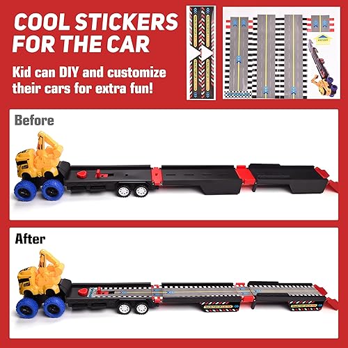 Miniatura 6 de Camiones de juguete para niños pequeños de 3, 4, 5, 6 años, vehículo de transporte plegable de 36 pulgadas y 12 autos de carreras de tracción hacia