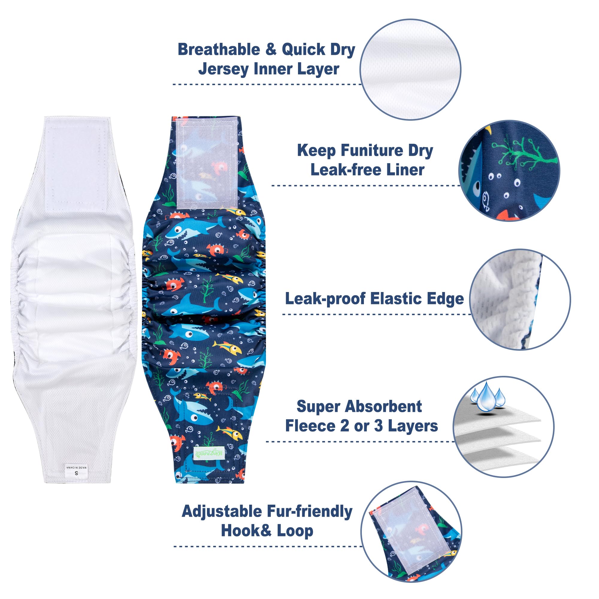 wegreeco Small Dog Diapers Male,Reusable Belly Bands for Male Dogs,Washable Doggie Puppy Male Diapers Wraps,Medium Large Size(5 Pack Small)