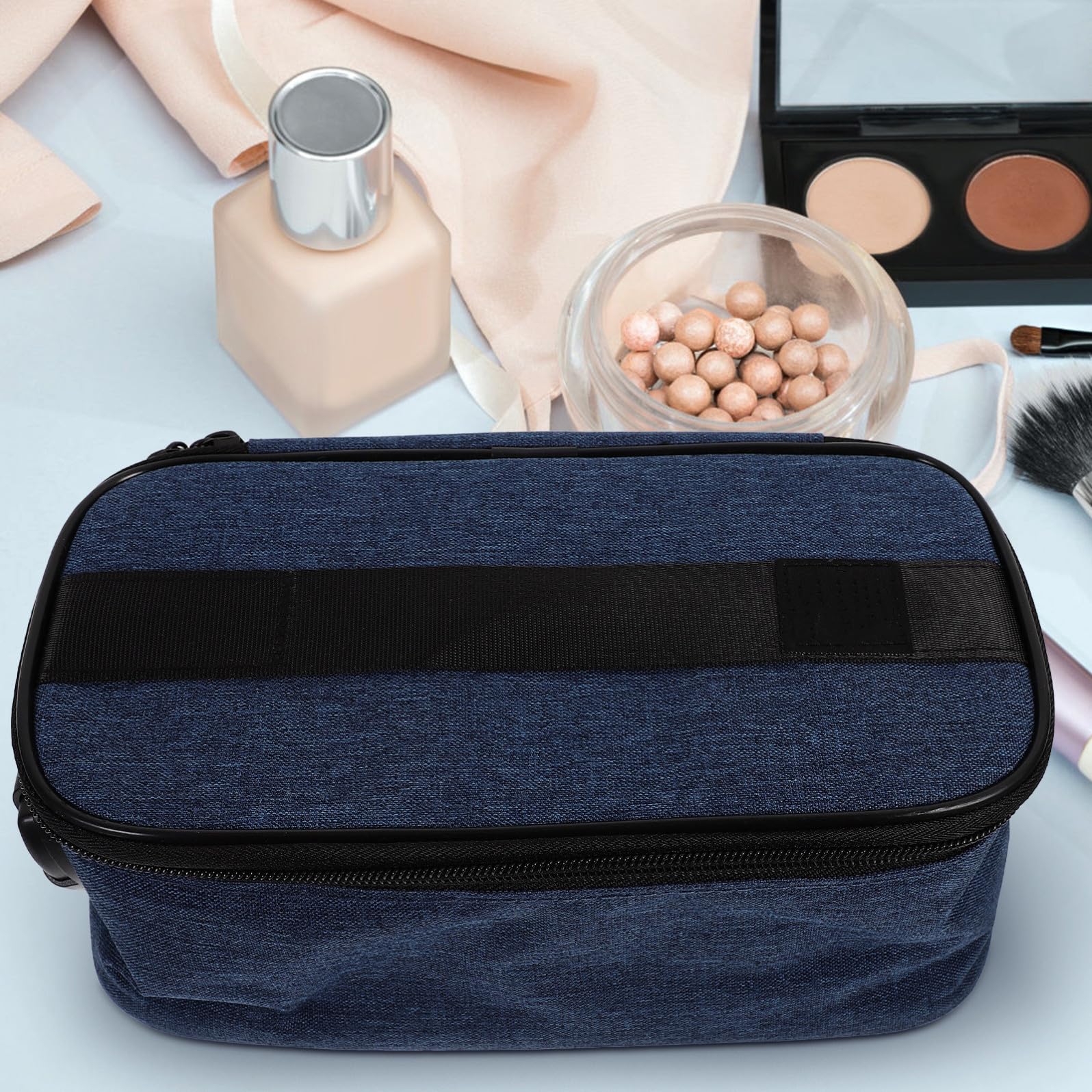 HOMSFOU Borsa Porta Trucchi da Viaggio Oxford Blu Multi Scomparti e Design Zip e Lucchetto, Organizer Portatile per Casa e Scuola