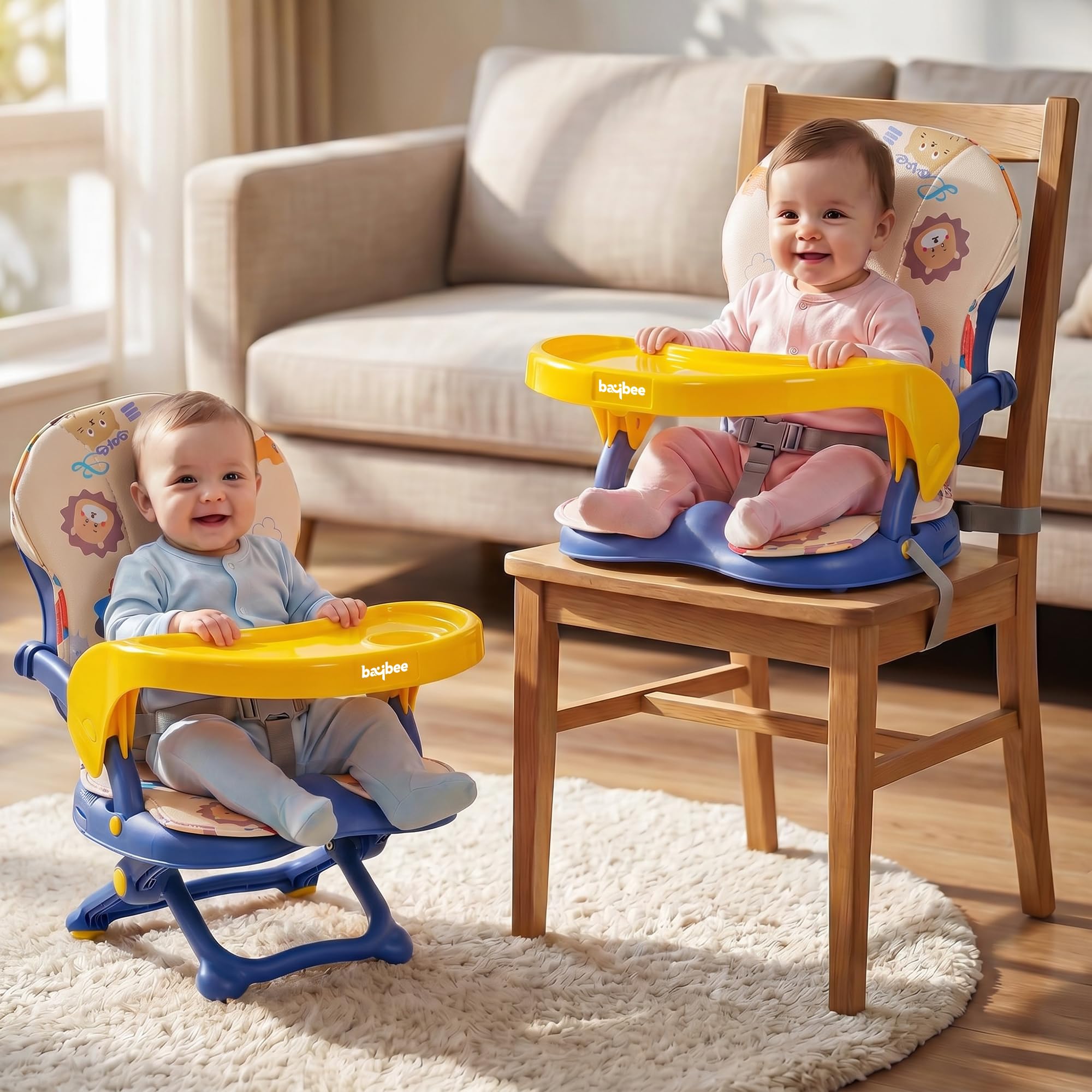 Baybee Luna Baby Feeding Chair for Babies | Portable Kids Sitting Chair with 4 Level Height Adjustable, Safety Belt & Food Tray, Booster Seat for Baby, Infant Feeding Chairs 6 months to 3 years (Blue)-image-21