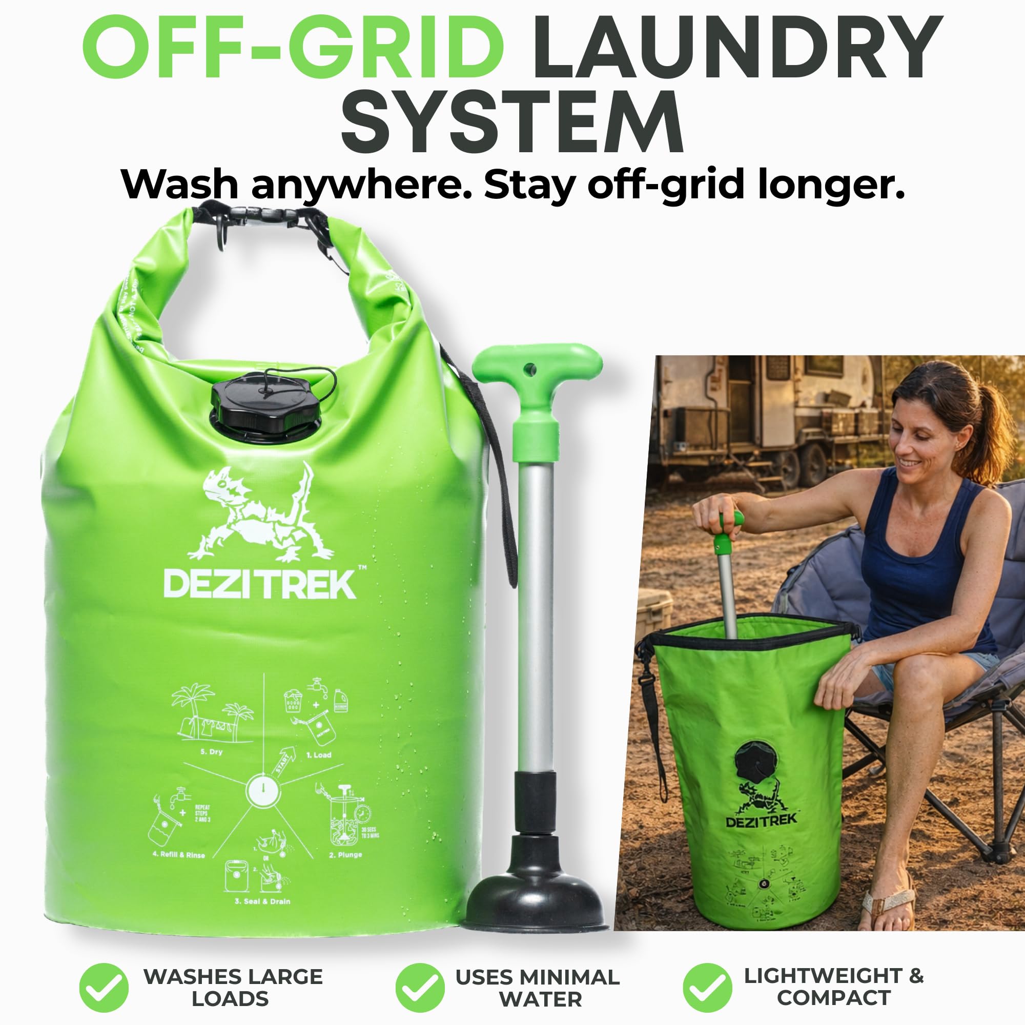 Lavadora portátil grande, sistema de lavandería fuera de la red, lavadora manual de ropa de alta capacidad con émbolo, no necesita energía, para camping, caravana, viajes