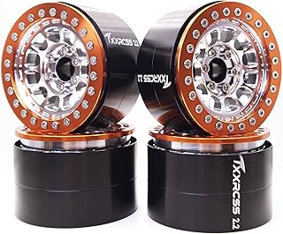 2.2 Aluminum Beadlock Wheels Upgrades Accessories Rims for 1/10 RC Crawler 4pcs (Silver Orange)