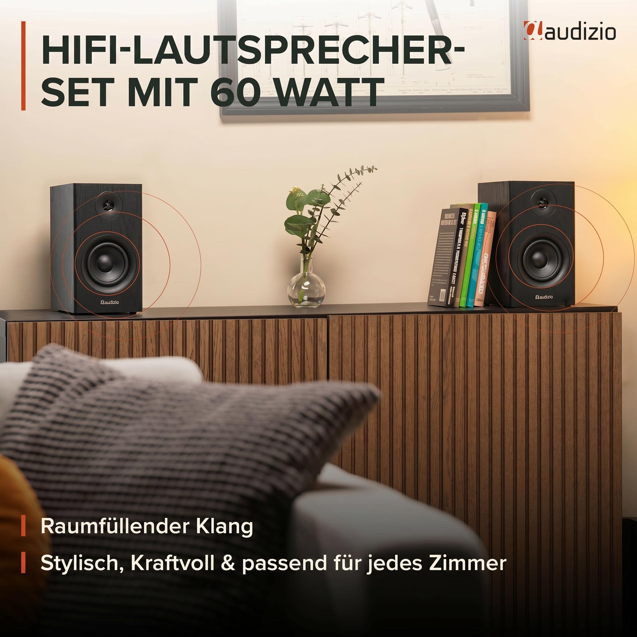Audizio BS15 Aktivlautsprecher Boxen Paar - 60 Watt Bluetooth HiFi Lautsprecher Set mit HDMI ARC, Optical & RCA - Regal Lautsprecher, Studio Boxen für PC, TV & HiFi - Schwarz