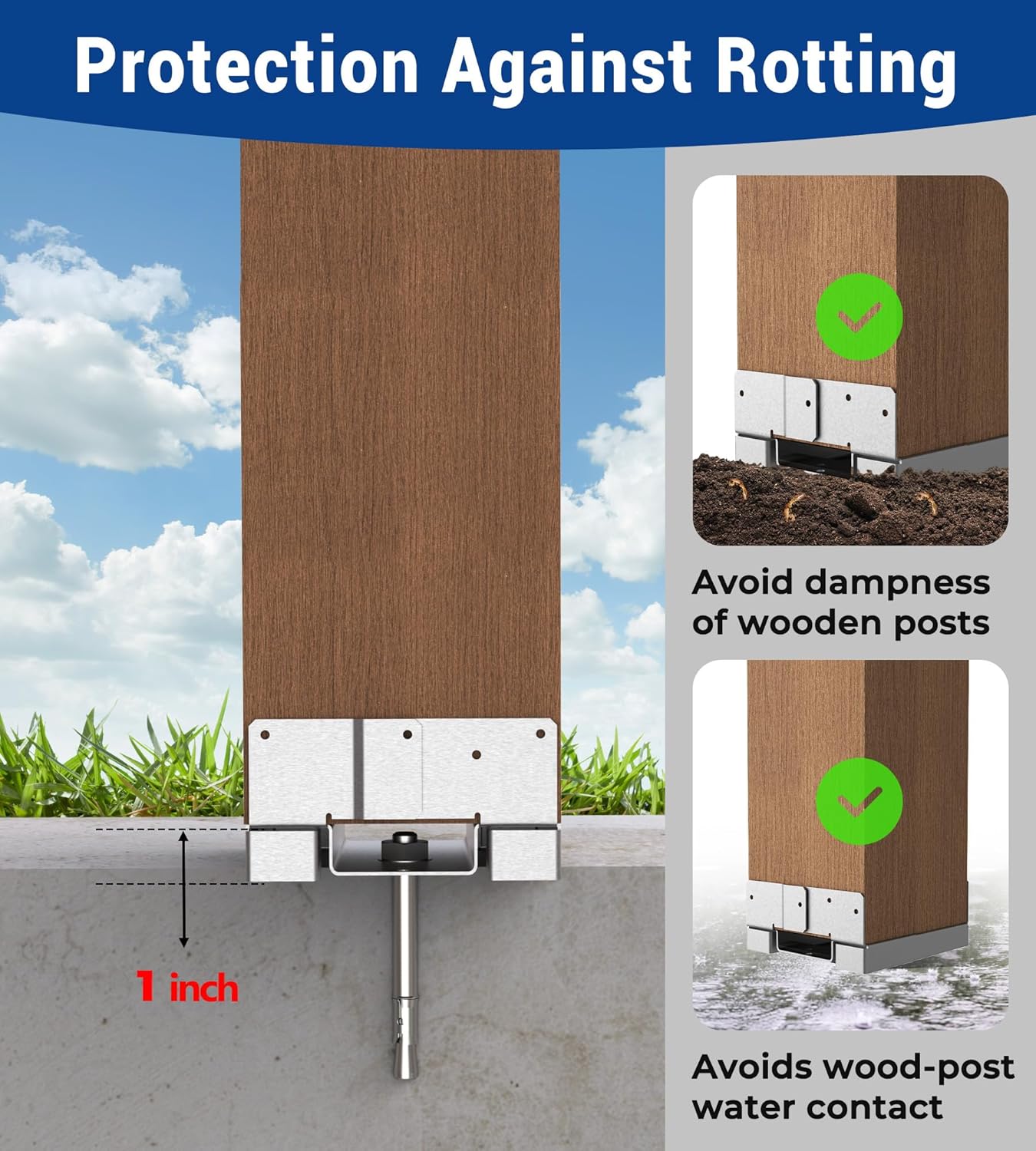 16 PCS Heavy-Duty 6x6 Galvanized Post Bases for Decks, Patios, Pergolas – Adjustable Concrete Anchors with 1" Standoff – Corrosion-Resistant & Easy Installation