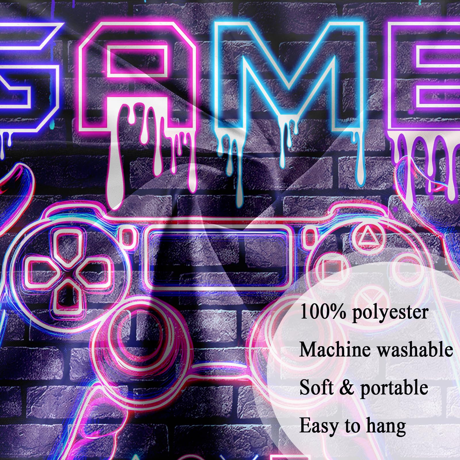 Schwarzlicht Gaming Wandteppich – Neon Game Controller Design, UV-reaktiv