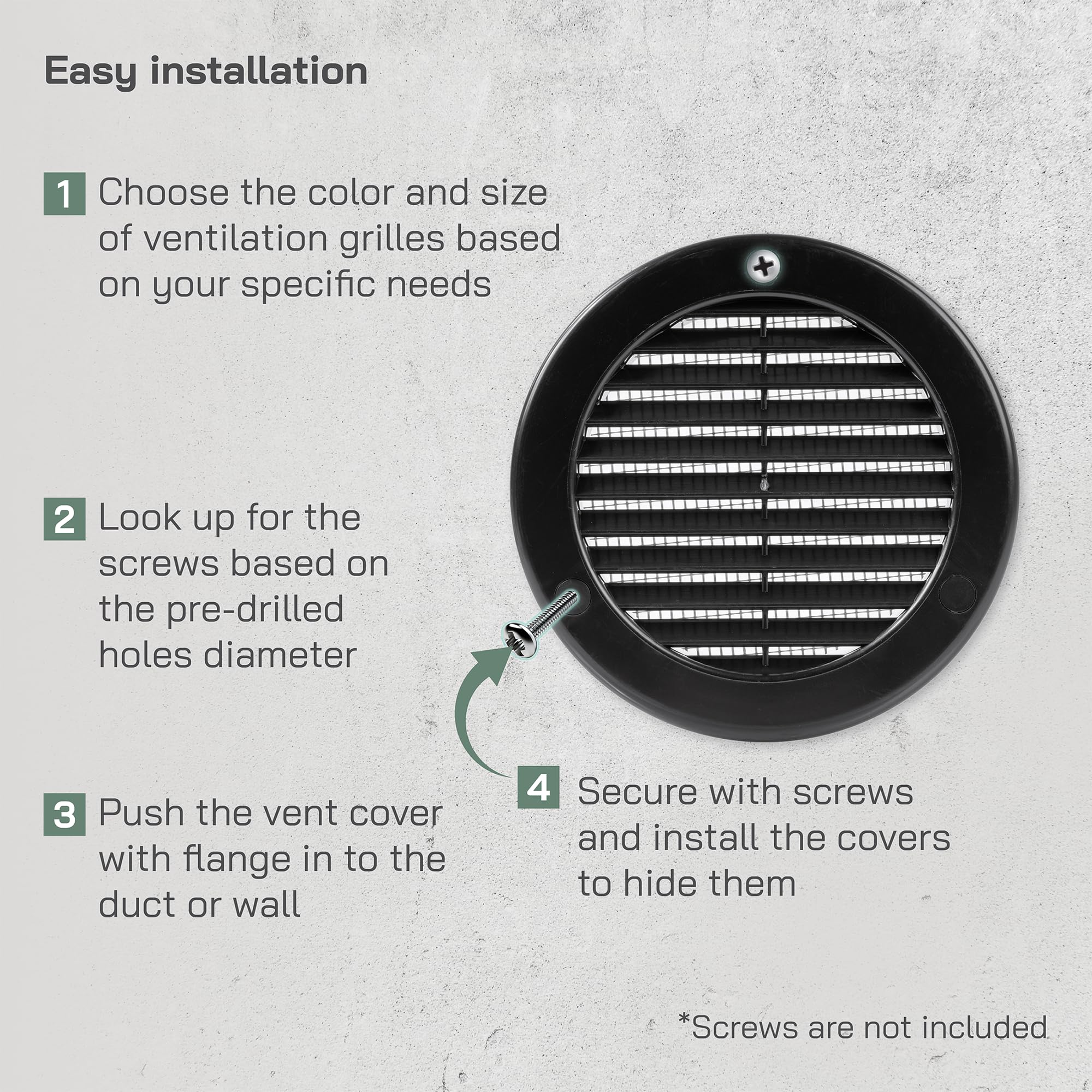 Vent Systems diameter 100 mm / 4'' Inch Black Soffit Vent Cover with Mounting Neck, Round Air Vent Louver, Grille Cover - Image 4