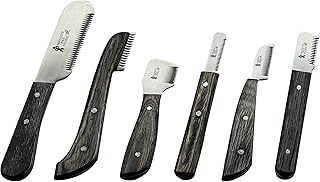 Dog Grooming Coat Stripping Knife Stripper Trimmer Tool Wooded Handle tripping Knives Set of 6 in Stainless Steel non slip tool for grooming dogs (Black)
