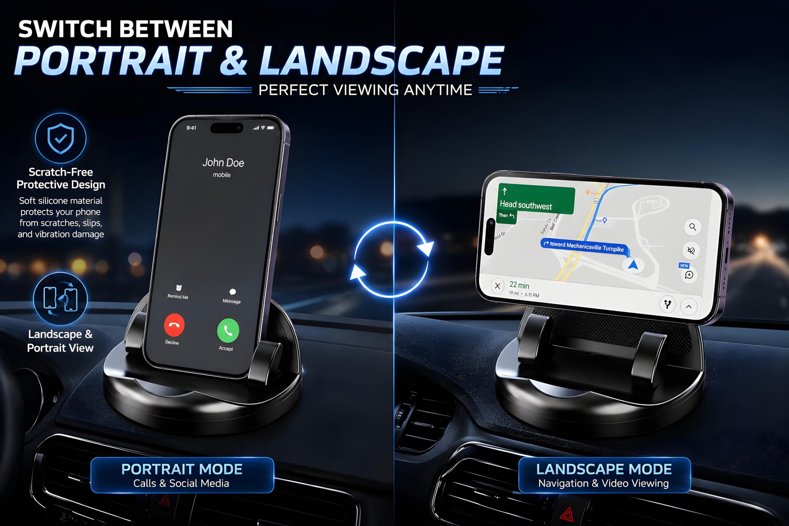 360° Rotatable Car Dashboard Mobile Holder with Parking Number Plate | Anti-Slip Silicone Phone Stand for Car Dashboard | Mobile Mount for Car, Office & Home | Portrait & Landscape View — Amazon image 4