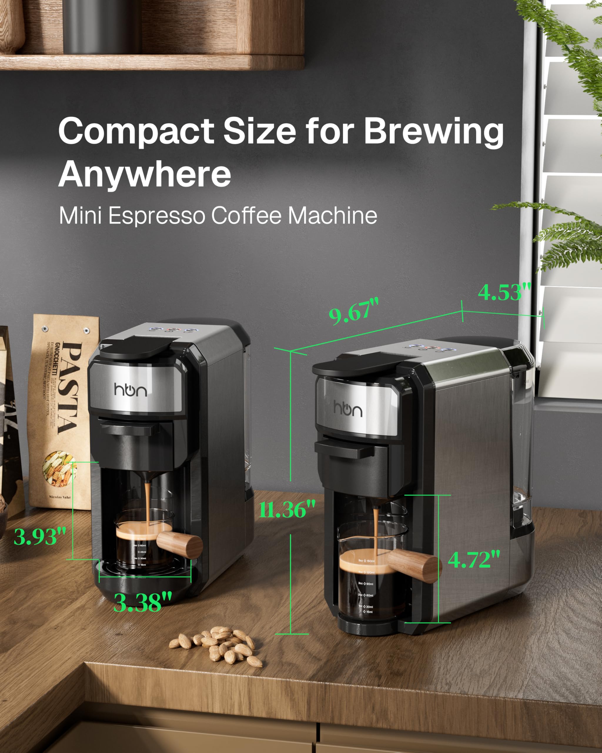 HBN 3 en 1 cafetera multicafetera de un solo servicio, para cápsulas K-Cup y café molido, máquina de elaboración programable de un solo toque, tanque de agua extraíble de 0,6 l, 19 bar, calor rápido