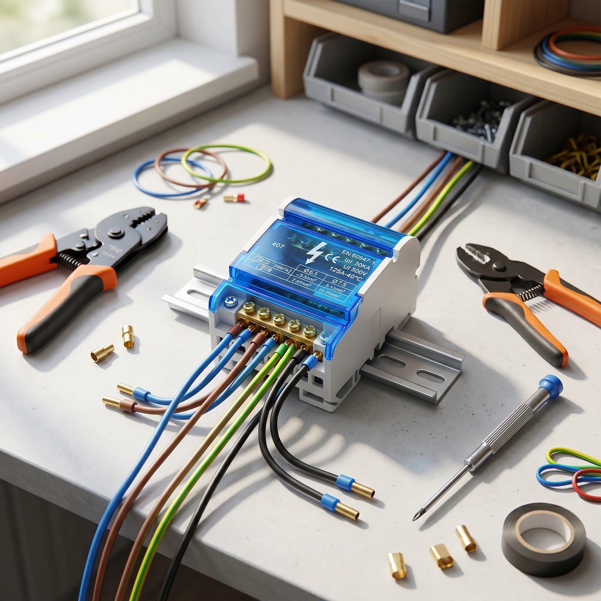 Boîte de Distribution de Rail Din 125A/500V, 407 Boîte, 4 IN 24 OUT, Répartiteur Étagé Tétrapolaire, Boîte de Jonction à 4 Niveaux pour Génie Électrique