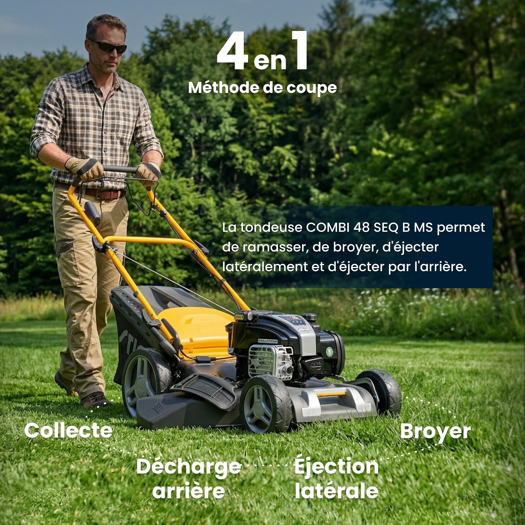 STIGA Tondeuse à Essence autoportée Combi 48 SEQ B MS – Largeur de Coupe 46 cm, Moteur Briggs & Stratton 150 CC, Bac Hybride 60L, Fonctionnalité 4-en-1 pour Jardins Jusqu’à 1200 m²