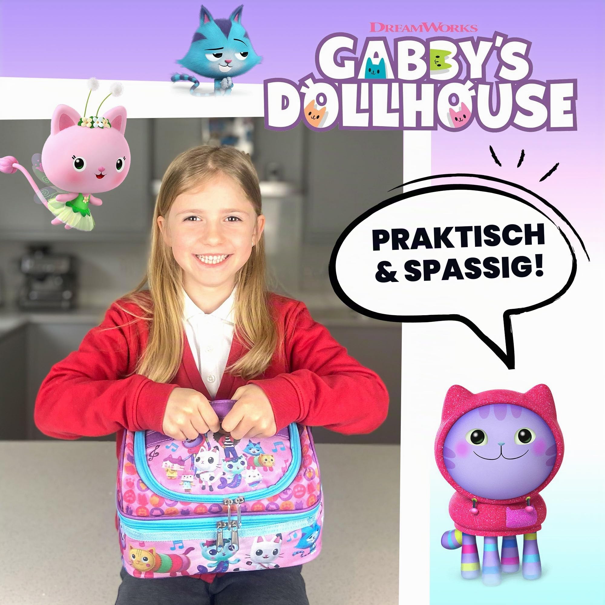 Gabby's Dollhouse – Lunchtasche für Kinder – Snack-Tasche mit mehreren Fächern für Mädchen Schule – isoliert & große Kapazität – Rosa