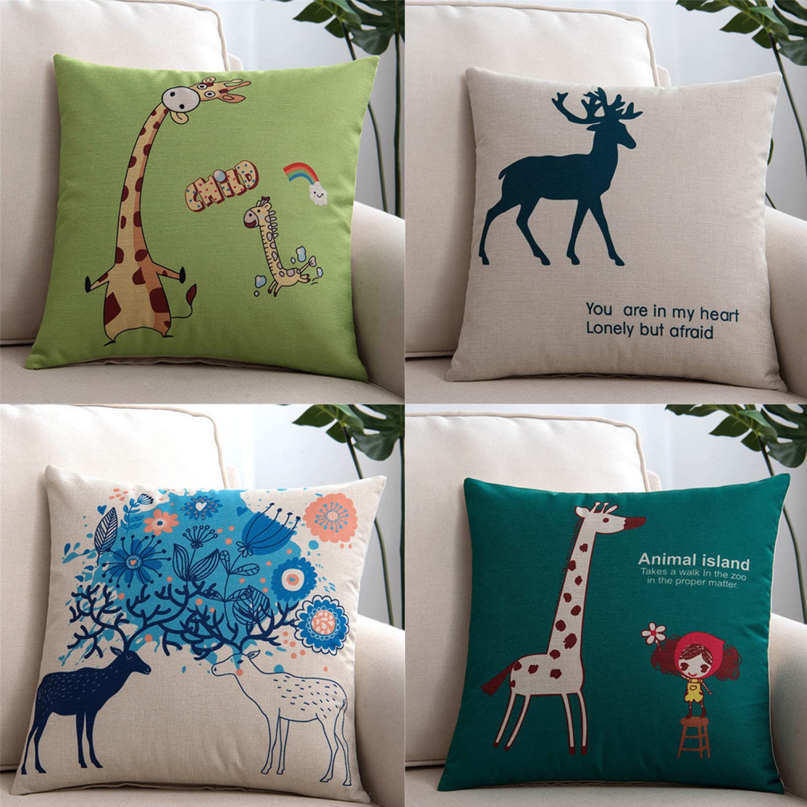 Taie d'oreiller 50x50cm en lin lot de 4 housses de coussin canapé cerf