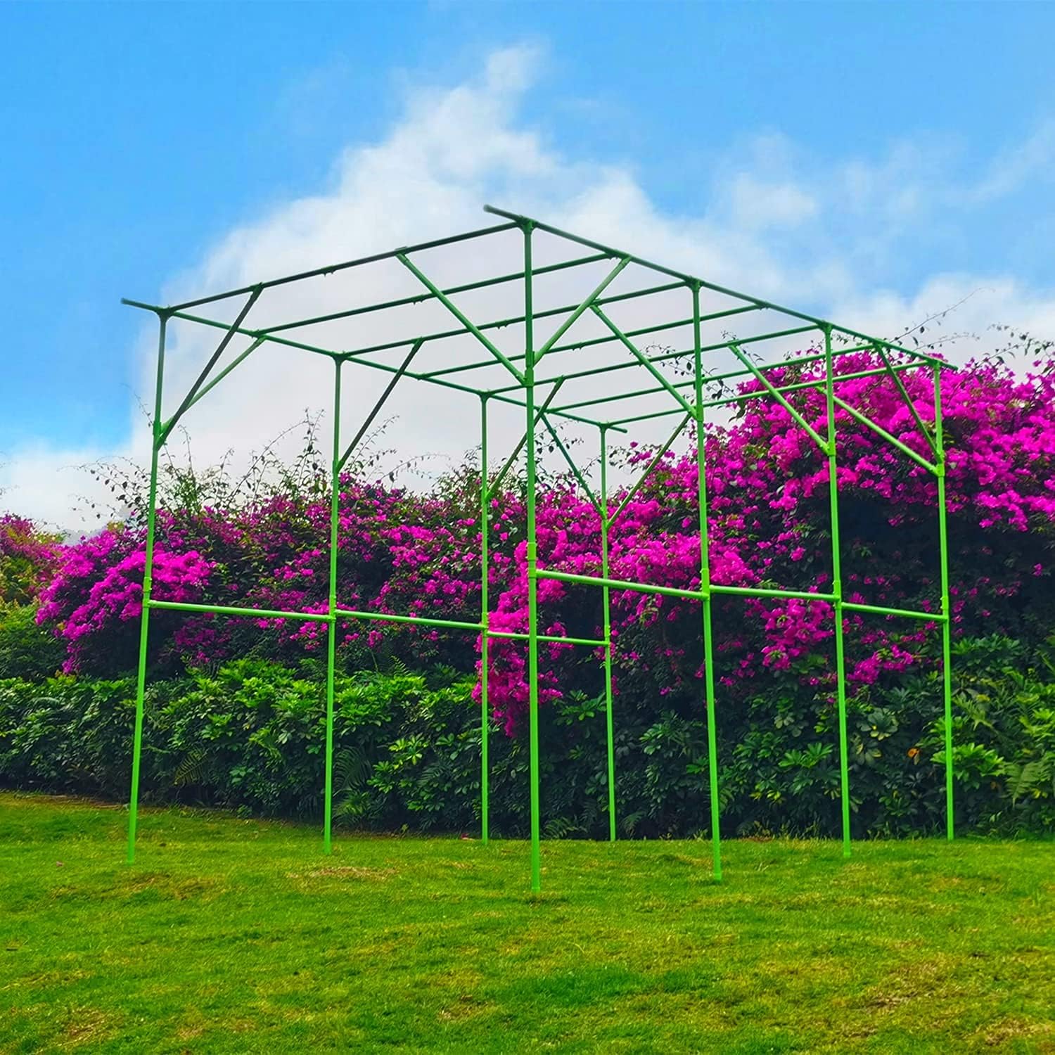 OUTOUR Grape Vine Support Trellis Rack Pergalo Gazebo Arbor 11.5 L x 6.8 W x 7.5 H Ft Plastic-coated Metal Large Plant Flower Climbing Cane Frame For Vineyard Outdoor Patio Lawn Yard Garden Decoration