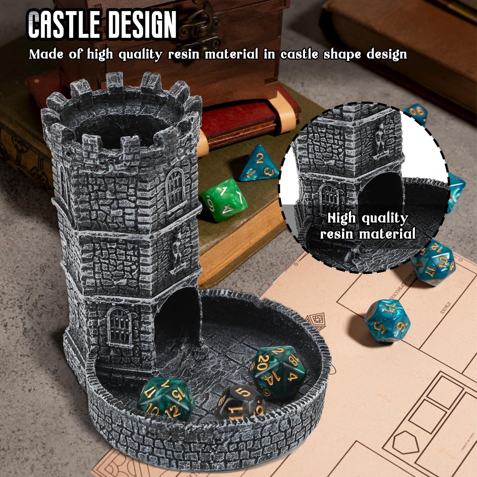 diceevil Castle Dice Tower with Tray,DND Dice Rolling Tower and Tray for Dungeons and Dragons for Board Game, D&D and RPG, MTG - Image 3