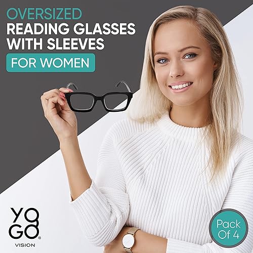 Miniatura 2 de Yogo Vision Gafas de lectura para mujer, lectores de gran tamaño, ajuste estándar, estilo cuadrado