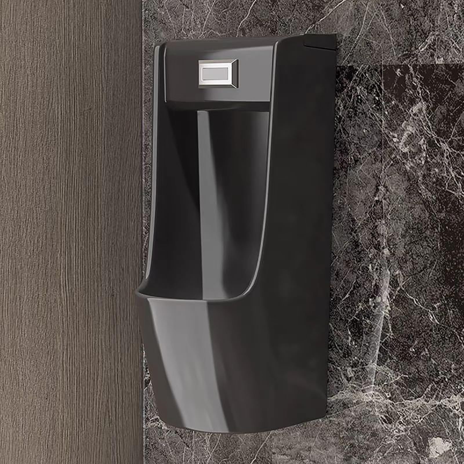FHRKA Gtzly Automatic Sensor Urinal Wall Mounted, Men's Bathroom Ceramic Urinal Spill Proof, Touchless Flush, Water Saving (Black)