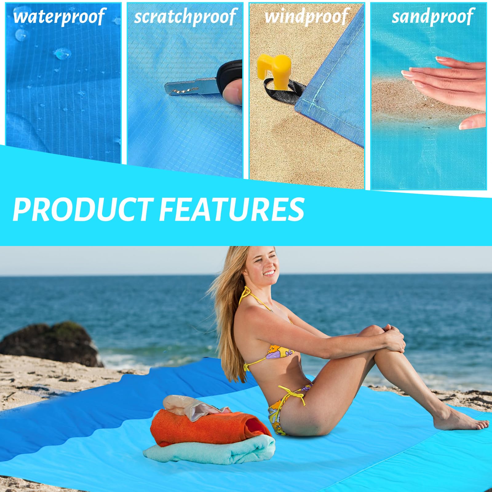 Tapis De Plage Couverture De Plage Imperméable 83x79 Pouces - Anti-Sable, Pour Pique-Nique Et Plage Natte De Plage
