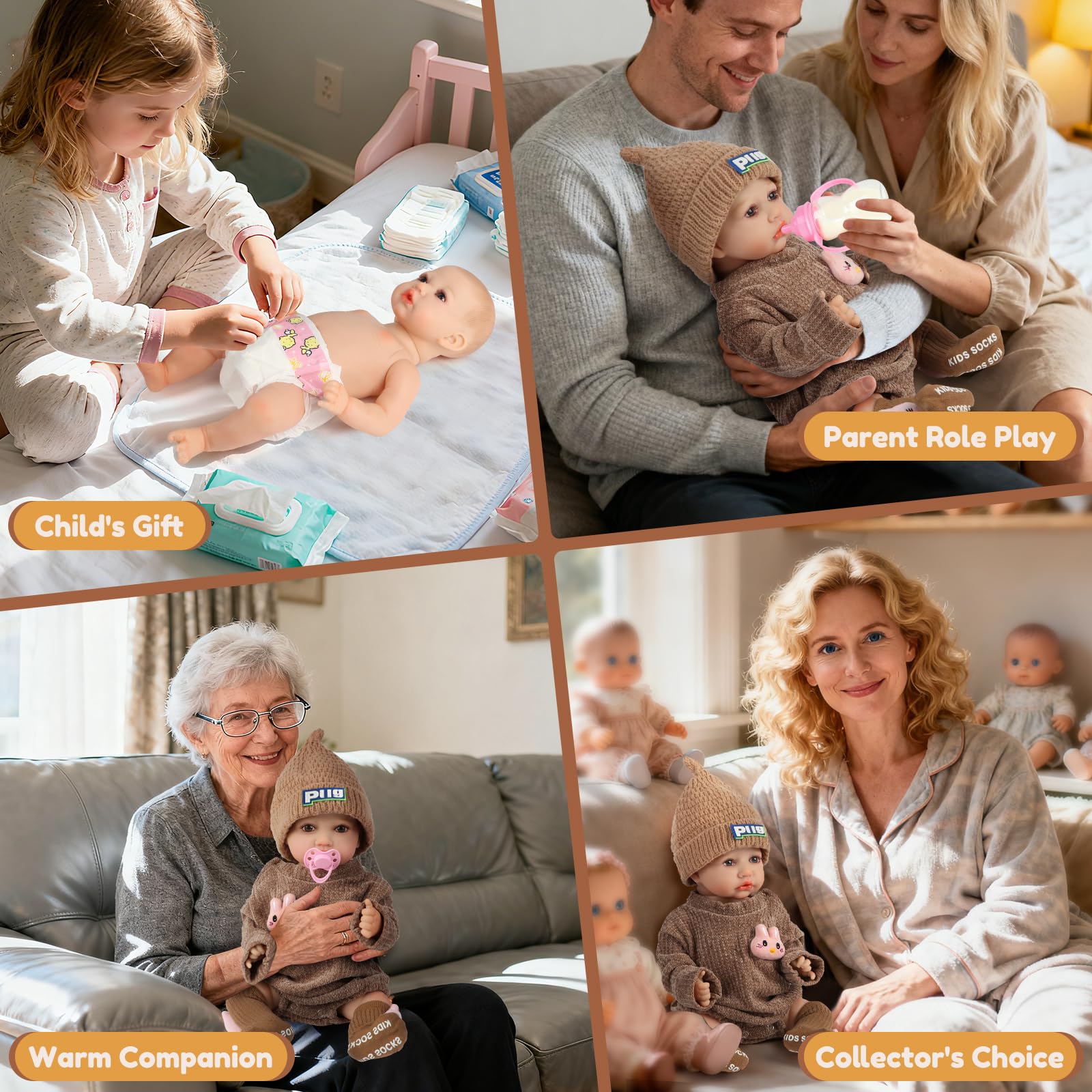 JONRRYIN Bambole Reborn con Sensore di Gravità, 43cm Bambole Reborn Interattive per Bambine, che Respirano, Piangono e Ridono, Ideali dai 3 Anni in su (Marrone)