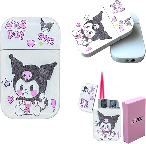 Miniatura 4 de NIVEK Kuromi - Encendedor de antorcha KT Kitty KT, bolsillo con llama rosa, recargable, kawaii, resistente al viento, llama fría (gato, conejo,