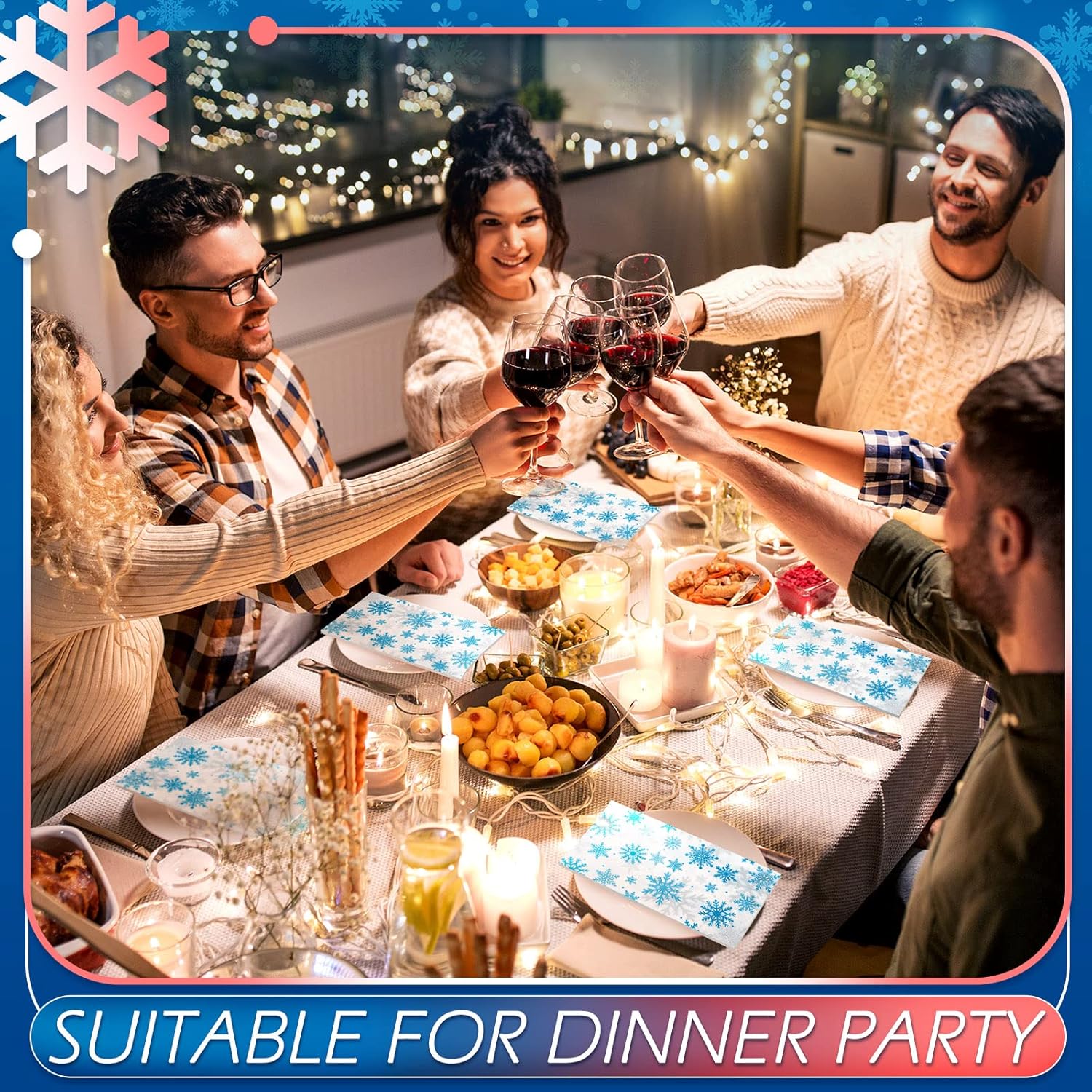 Hotop 200 Pack Snowflakes Christmas Disposable Napkins Christmas Holiday Disposable Paper Guest Hand Towels White Winter Napkins Decorative Table Napkin for New Year Wedding Dinner Party Supplies