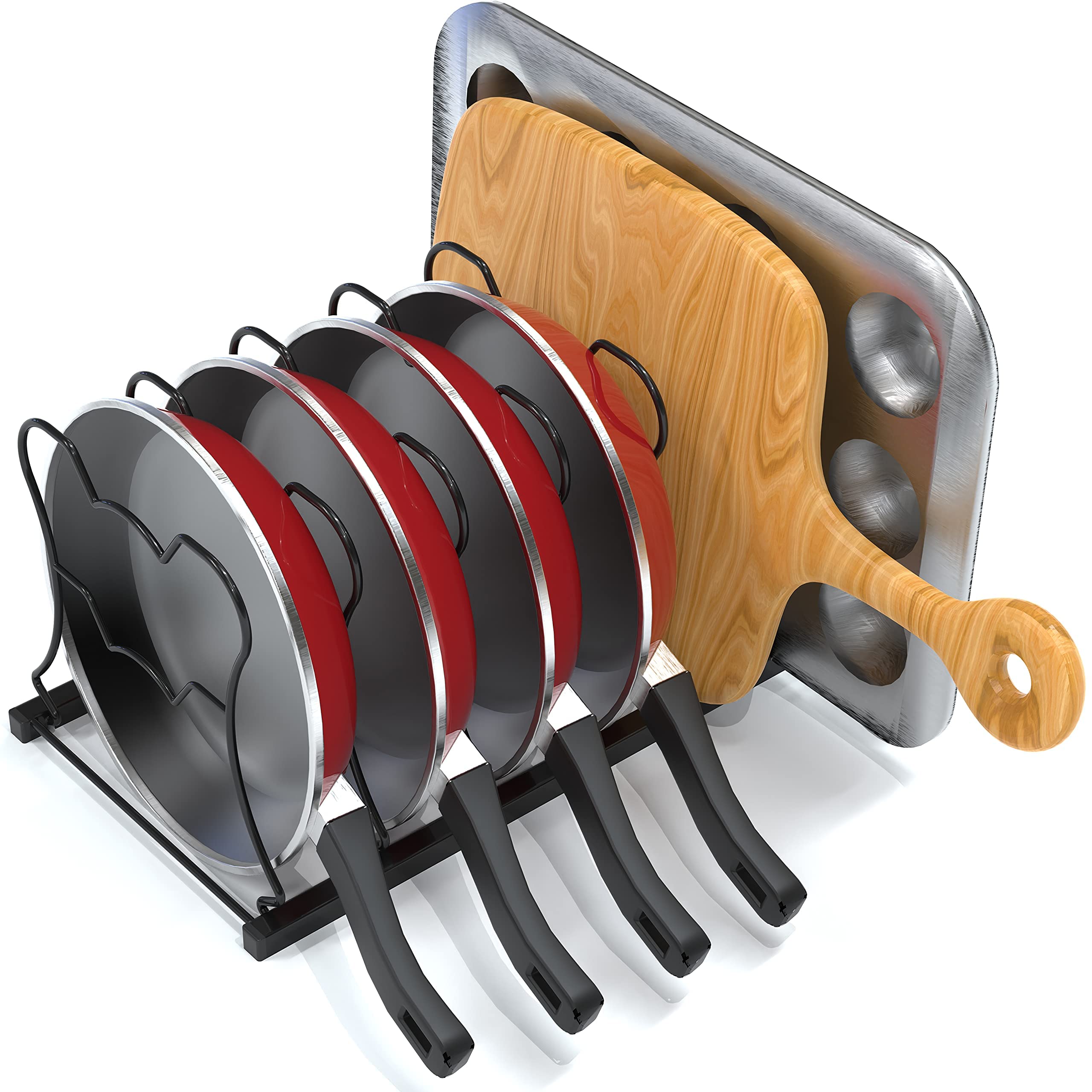 SimpleHouseware Pfannen-Organizer, 7 Fächer, höhenverstellbar, Schwarz